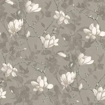 Tapeta Borastapeter Vliesová tapeta na zeď, šedá, rozkvetlé větvičky magnólie, 7227, Adorn, Borastapeter, velikost 10,05 x 0,53 m