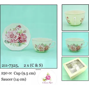 Porcelánová sada: šálek + podšálek 9,5 cm, motiv růží, 2+2. Elegantní sada jako dárek