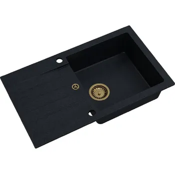 Granitový dřez Sink Quality Natalie, kuchyňský granitový dřez 770x450x170 mm + zlatý sifon, černá skvrnitá-BROCADE, SKQ-NAT.B.1KDO.XG