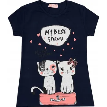 Dívčí tričko Dívčí tričko s krátkým rukávem KOČKY BEST FRIEND tmavě modré 164 T001U