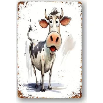 Plechová cedule BAF Kovová cedule Překvapená kravička 30 x 20 cm