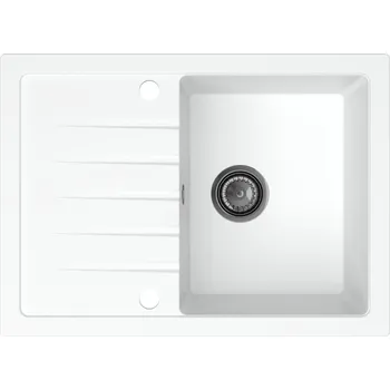 Granitový dřez Sink Quality Titanite, kuchyňský granitový dřez 680x495x215 mm + černý sifon, bílá, SKQ-TIT.W.1KKO.XB
