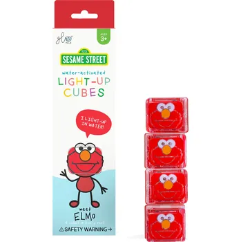 Hračka pro nejmenší Glo Pals - svítící senzorické kostky do vody - červená - Elmo - 4 ks