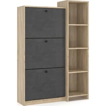 Botník Výklopný botník PIZZO třídveřový s regálem dub sonoma/šedá