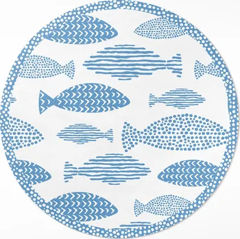 Obraz Kulatý Koberec z vinylu do kanceláře, průměr ⌀ 120 cm, vzorované ryby na světlém pozadí