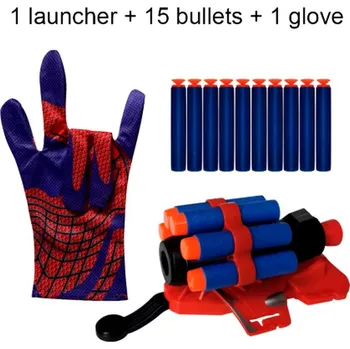 Dětská zbraň Spiderman Doplněk ke kostýmu Spider-Mana – vystřelovače, rukavice a pěnové náboje Varianta: B)&nbsp;1x vystřelovač + 15 nábojů + 1x rukavice (004)