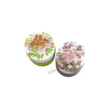 Dóza na potraviny KARLI & HOPSI plechová dóza ovál 7254/40 dva zajíčci mezi květinami | 2-MIX