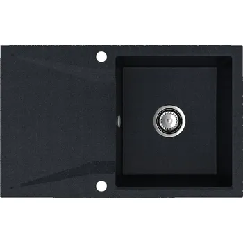 Granitový dřez Sink Quality Obsidian, kuchyňský granitový dřez 790x500x210 mm + chromový sifon, černá skvrnitá-Brocade, SKQ-OBS.B.1KDO.X