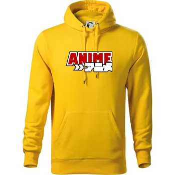 Pánská mikina Anime nápis červený - Mikina pánská Cape s kapucí - XL ( Žlutá )
