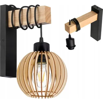 Nástěnné svítidlo Nástěnné svítidlo dřevěné LED Závěsné na kabelu stínidlo 1xE27 LOFT Černé
