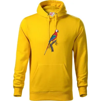 Pánská mikina Papoušek červený na větvi - Mikina pánská Cape s kapucí - 4XL ( Žlutá )