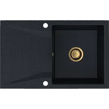 Granitový dřez Sink Quality Obsidian, kuchyňský granitový dřez 790x500x210 mm + zlatý sifon, černá skvrnitá-Brocade, SKQ-OBS.B.1KDO.XG