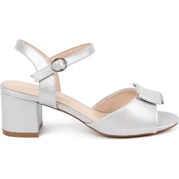 Dámské sandále Stříbrné dámské sandály s dekorativním překladem na špičce, podpatek 6,5 cm SK806S/PEA Velikost: 39