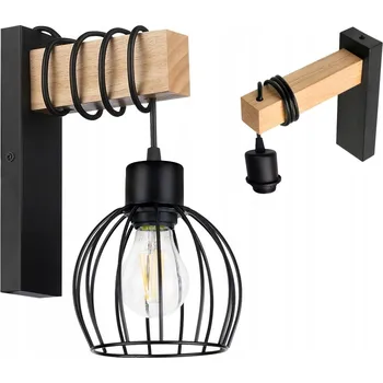 Nástěnné svítidlo Nástěnné svítidlo dřevěné LED Závěsné na kabelu stínidlo 1xE27 LOFT Černé