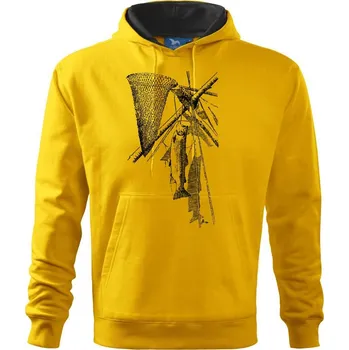 Pánská mikina Kreslený podběrák a chycená ryba - Mikina pánská Cape s kapucí - XL ( Žlutá )