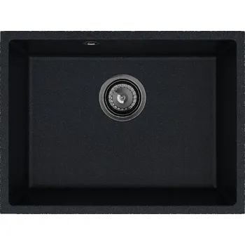 Granitový dřez Sink Quality Crypton 60, kuchyňský granitový dřez 535x400x205 mm + černý sifon, černá skvrnitá, SKQ-CRY.B.1KBO.60.XB