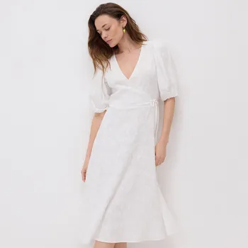 Dámské šaty Reserved - Zavinovací midi šaty z mušelínu - krémová - WW258-01X - WW258-01X-S