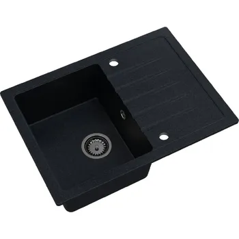 Granitový dřez Sink Quality Titanite, kuchyňský granitový dřez 680x495x215 mm + černý sifon, černá skvrnitá-Brocade, SKQ-TIT.B.1KKO.XB