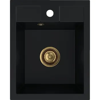 Granitový dřez Sink Quality Ferrum 40, kuchyňský granitový dřez 400x500x195 mm + zlatý sifon, černá, SKQ-FER.C.1K40.XG