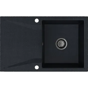 Granitový dřez Sink Quality Obsidian, kuchyňský granitový dřez 790x500x210 mm + černý sifon, černá skvrnitá-Brocade, SKQ-OBS.B.1KDO.XB