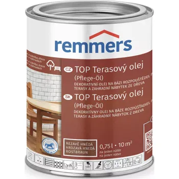 barva a nátěr na dřevo REMMERS TOP Terasový olej na bázi rozpouštědel Odstín: Rezavě hnědá, Velikost balení: 2.5 l