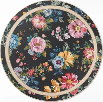 Koberec Kulatý Koberec Vinyl PVC fi 60 cm Bohaté barevné květy polní louka vintage