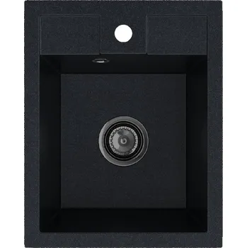 Granitový dřez Sink Quality Ferrum 40, kuchyňský granitový dřez 400x500x195 mm + černý sifon, černá skvrnitá-Brocade, SKQ-FER.B.1K40.XB