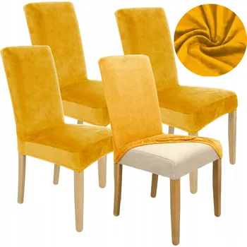Potah na židli Potah na židli UBIERAMY MEBLE hořčicový velurový 4 ks