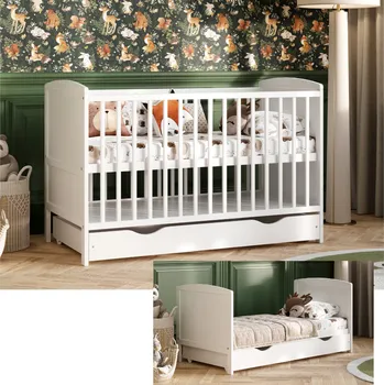 Dětská postýlka Multifunkční postýlka LEO bílá 60x120 cm s šuplíkem Druh matrace: pěnová matrace 60x120x6cm +599kč