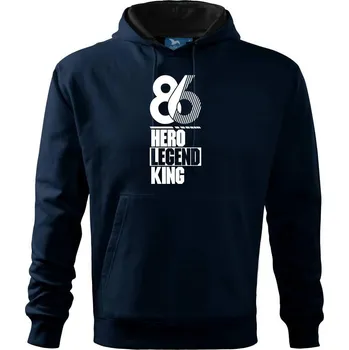 Pánská mikina Hero, Legend, King x Queen 1986 - Mikina pánská Cape s kapucí - 4XL ( Námořní modrá (velmi tmavá - téměř černá) )