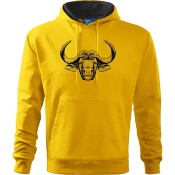 Pánská mikina Hlava býka kreslená - Mikina pánská Cape s kapucí - 5XL ( Žlutá )