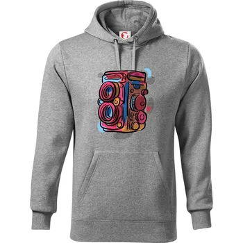 Pánská mikina Foťák barevný - dvě čočky - Mikina pánská Cape s kapucí - 5XL ( Tmavě šedý melír )