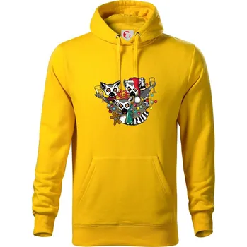 Pánská mikina Vánoční Lemurové (Pecka design) - Mikina pánská Cape s kapucí - 3XL ( Žlutá )