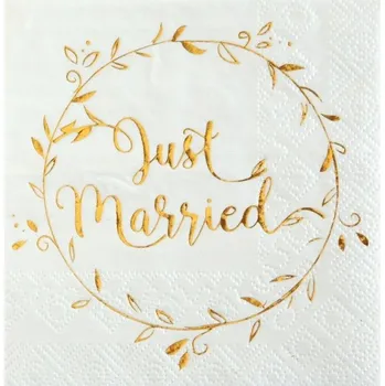 Papírový ubrousek Ubrousky Just Married zlaté - 25 cm - 20 ks Svatba