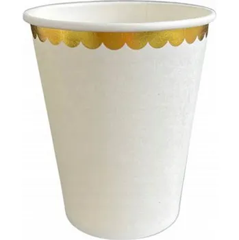 Party nádobí BÍLÉ PAPÍROVÉ KELÍMKY SE ZLATÝM POUZDREM 6 Ks . NA JEDNO POUŽITÍ KELÍMKY 18 cm