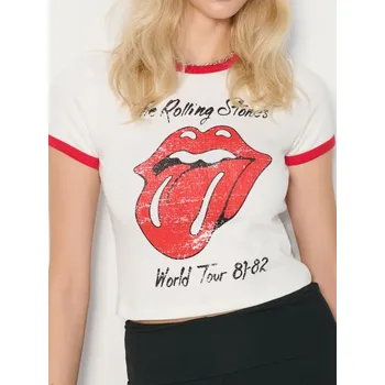 Dámská móda Sinsay - Bavlněná košilka s potiskem The Rolling Stones - červená - 8695J-33X - 8695J-33X-XXS