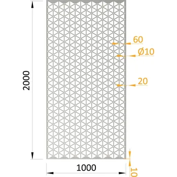 Plech perforovaný plech, síťový vzor, Zn - ocelový plech, rozměr plechu 2000 x 1000 x 1,5 mm, povrchová úprava pozink