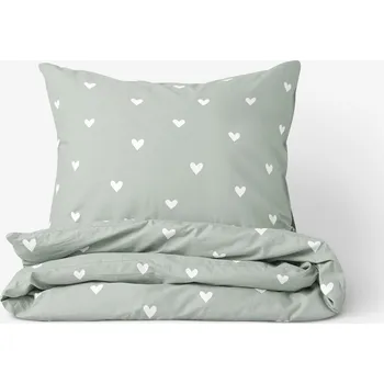 Povlečení Bavlněné povlečení - Srdíčka na šalvějově zeleném 200 x 200 a 2ks 70 x 90 cm