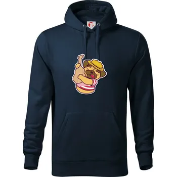 Pánská mikina Mops a kytara - Mikina pánská Cape s kapucí - M ( Námořní modrá (velmi tmavá - téměř černá) )