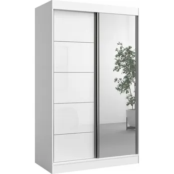 Šatní skříň Posuvná Skříň se zrcadlem Como 2D1L 120 Bílá (lacobel)