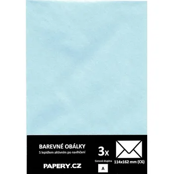Obálka HYBLER S.R.O. barevná obálka 114X162 MODRÁ SVĚTLÁ METALICKÁ, 3 kusy, 100 gm2, olizová
