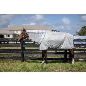 Deka pro koně Deka proti hmyzu Amigo Bug Plus Buster, s krkem, silver/titanium grey & silver Délka zad: 140 cm