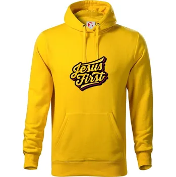 Pánská mikina Jesus first žltý - Mikina pánská Cape s kapucí - L ( Žlutá )