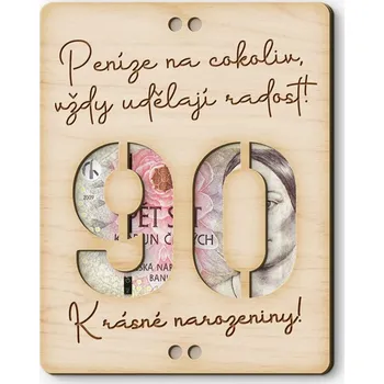Dárková krabička Dřevěná obálka na peníze - Krásné narozeniny 90