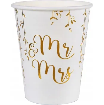 Jednorázové nádobí Papírové KELÍMKY MR MRS svatba BÍLÉ 10 ks