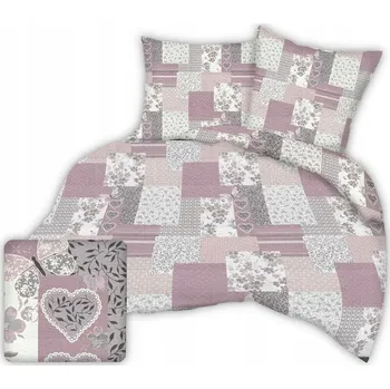 Povlečení Krepové povlečení 220x200 růžový patchwork srdce motýli květiny