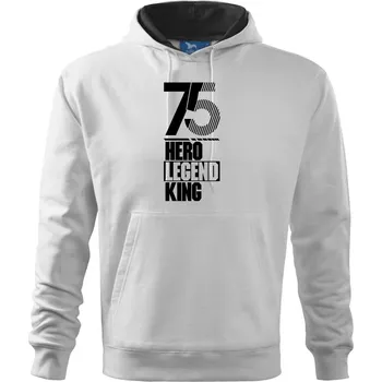 Pánská mikina Hero, Legend, King x Queen 1975 - Mikina pánská Cape s kapucí - 5XL ( Bílá )