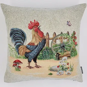 Dekorativní polštářek BYTEMA Gobelínový povlak na polštář KOHOUT U PLOTU 45 x 45 cm