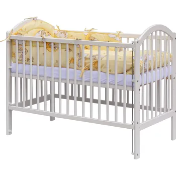 Dětská postýlka Dětská postýlka Alenka 120 x 60 cm borovice bílá s kompletní výbavou Scarlett Mráček - béžová, stahovací bok