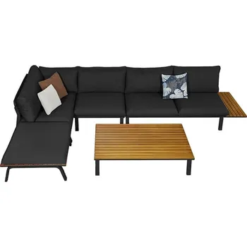 Zahradní sestava Zahradní 4 místná rohová sedací souprava PUNTO BLACK s podnožkou